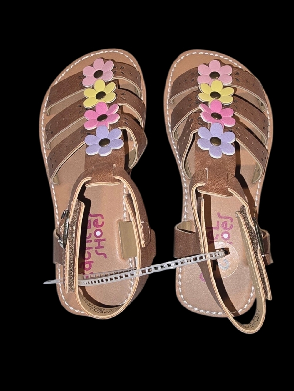 New Girl's 2 Pairs Brown Floral-Detail Sandals Size 1 - Picture 2 of 4